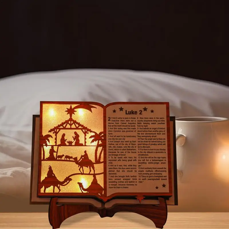 Christmas Nativity Scene 3D Christmas Decoration Book Rest Multifunctional Display Stand Jesus Birth Scene Figurine With Light