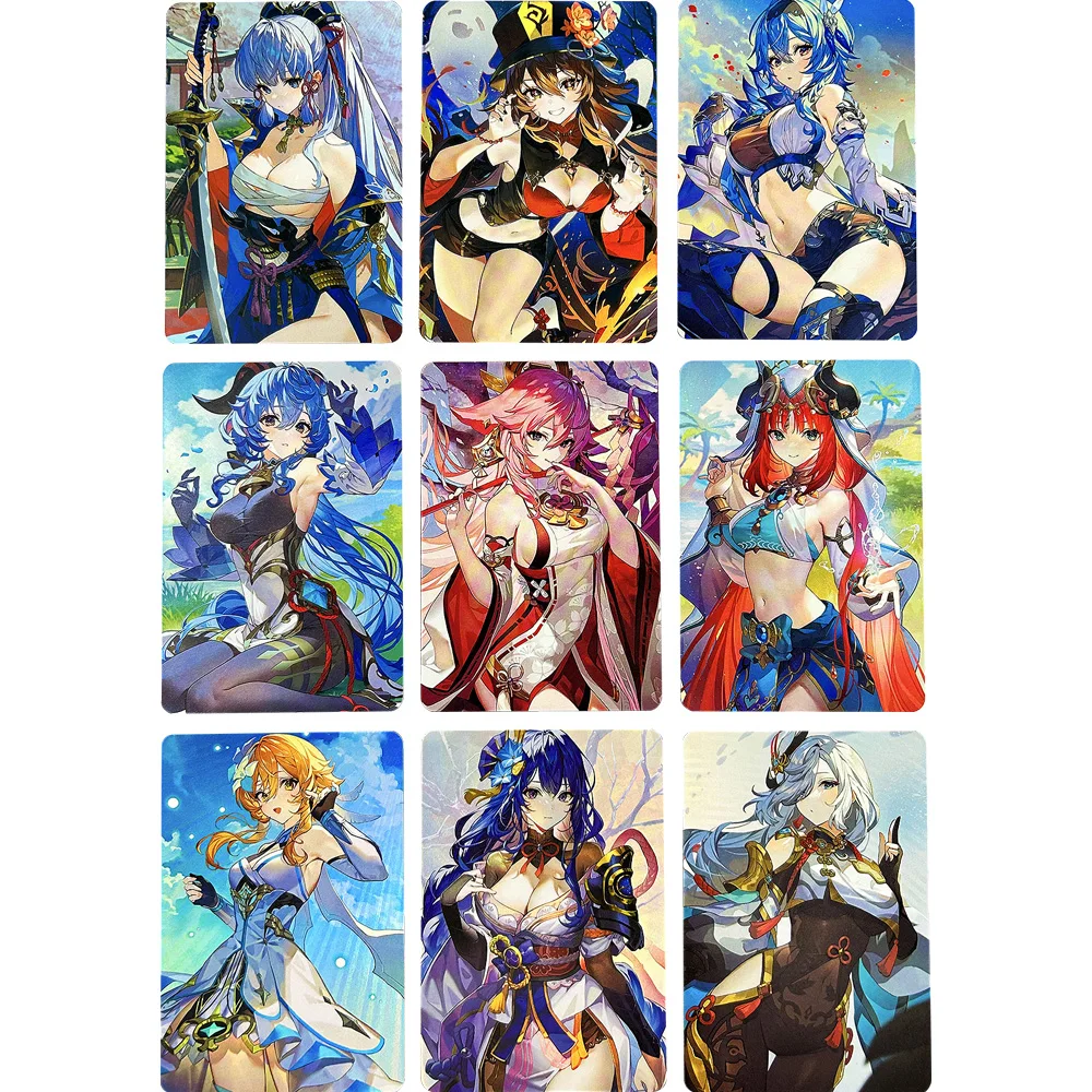 

9Pcs/set Genshin Impact Anime Collection Card Yae Miko Shenhe Raiden Shogun Refractive Colorful Flash Card Anime Peripheral Gift