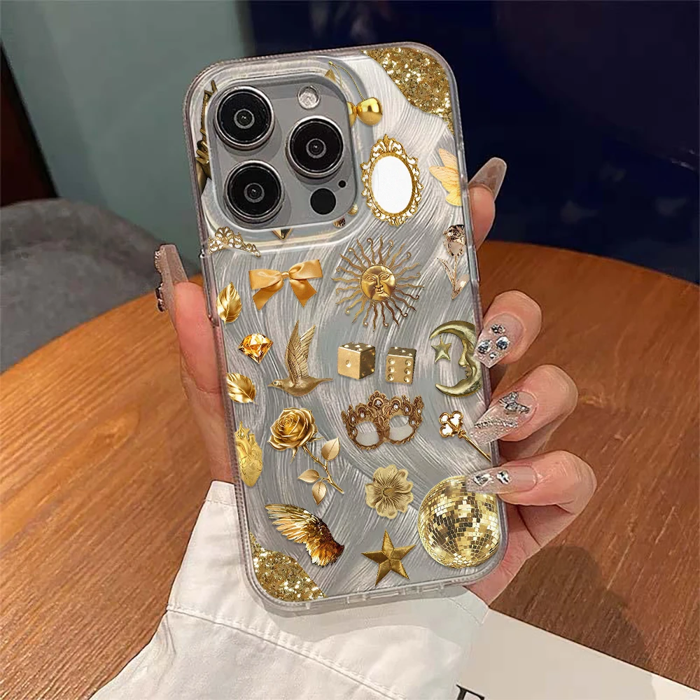 Golden Sun Cherry Feather Texture Phone Case Cover