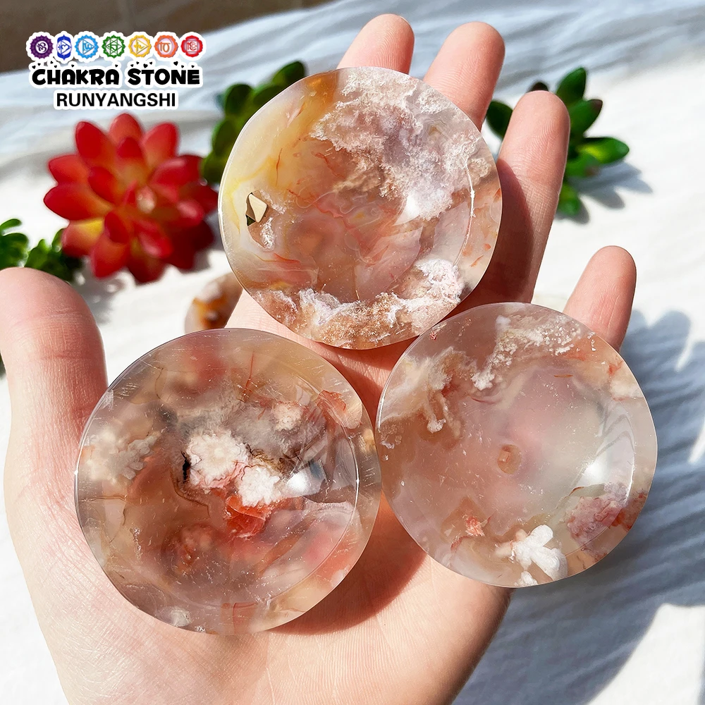 1pc Natural Sakura Flower Agate Bowl Healing Crystal Cherry Blossom