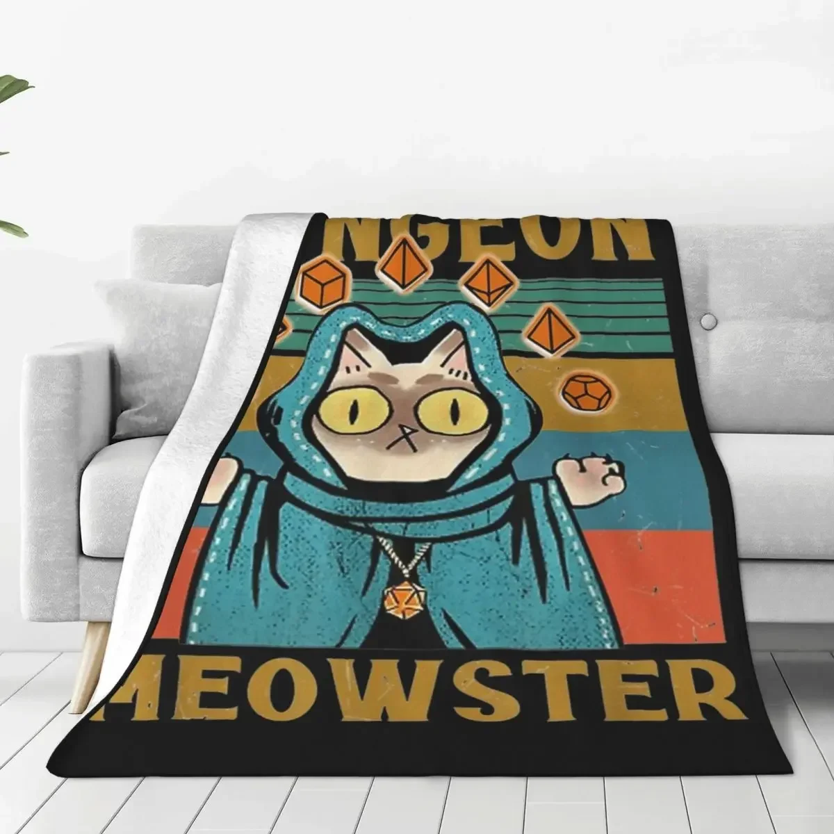 

Dungeon Meowster Funny Cat-D20 Dice RPG Blanket Flannel Summer Air Conditioning Ultra-Soft Throw Blanket for Sofa Travel Quilt