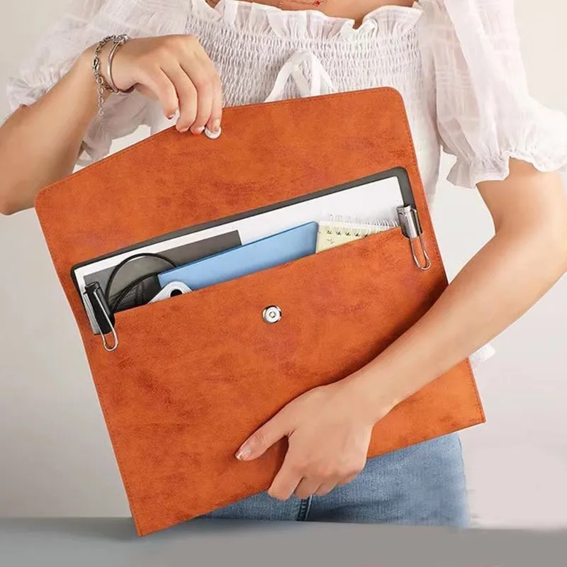

A4 Paper Portable Leather File Bag Large Capacity Document Bag Thickening Button Waterproof Business Office Documents Storage
