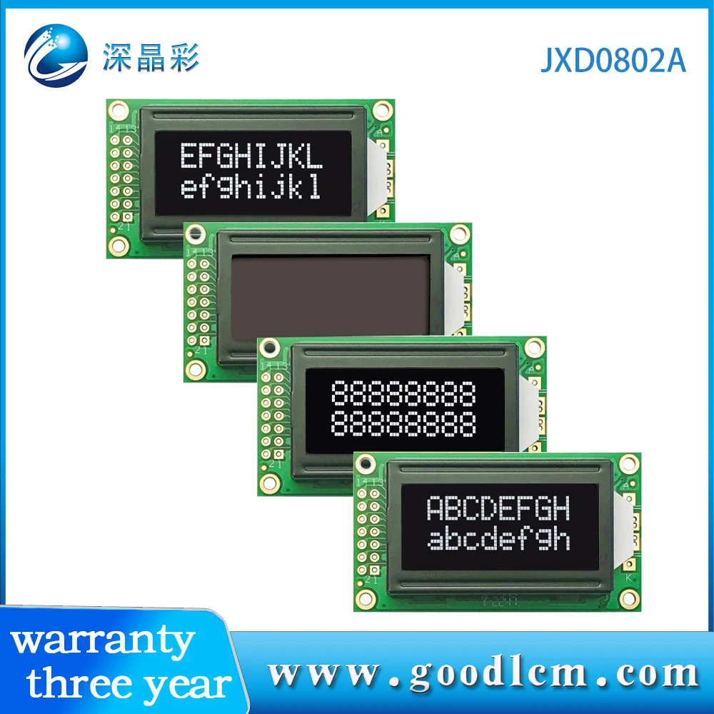 

0802a 2X8 lcd display hd44780d or AIP31066 controller 08 * 02 LCD module Multiple modes and 5V or 3.3V power supply VA white
