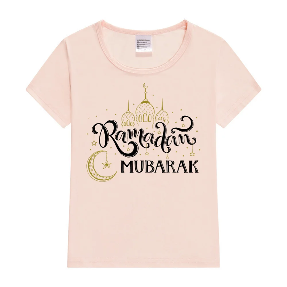 Ramadan Mubarak Print Kids T-shirt Child Ramadan Eid Outfit Girls Boys Tops Short Sleeve T Shirt Islamic Muslim Holiday Clothes 4