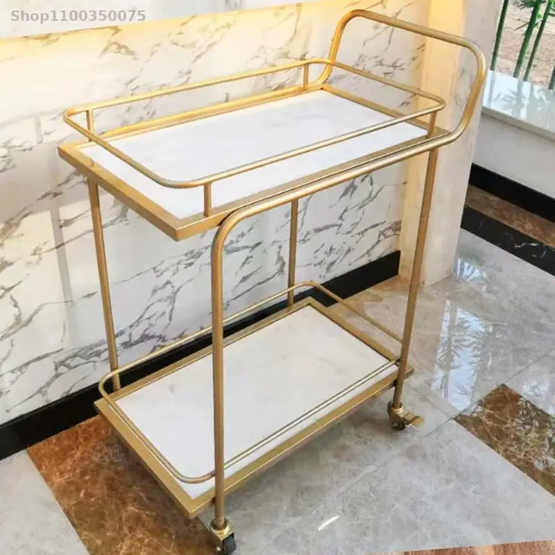 European-style golden hotel bar trolley restaurant mobile hand push dining car creative meal side fruit cart commercial