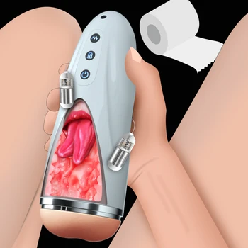 Male Masturbation Cup Tongue Licking Real Vagina Pocket Pusssy Blowjob Machine Vibrator Adult Sexy Toys for Man Mastubators Tool 1