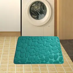 Cobblestone Embossed Non - Slip Washable Bath Mat Rug (Lake Blue)