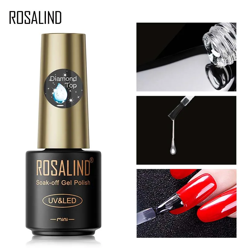 ROSALIND Gel Polish Diamond Top Coat UV Lamp Gel Soak Off Reinforce 5ml Long Lasting Nail Art Manicure Lak Varnish Primer