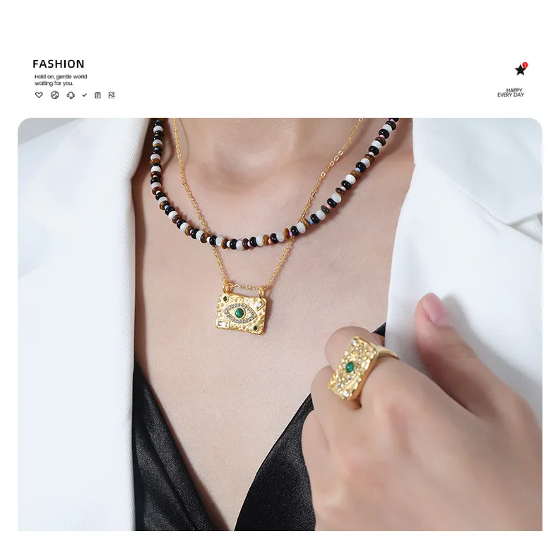Amaiyllis Vintage Tigerauge Farbe Gemischte Stein Halsband Halskette Nische Handgemachte Perlen Schlüsselbein Kette Halskette Schmuck Für Frauen – Detail 4