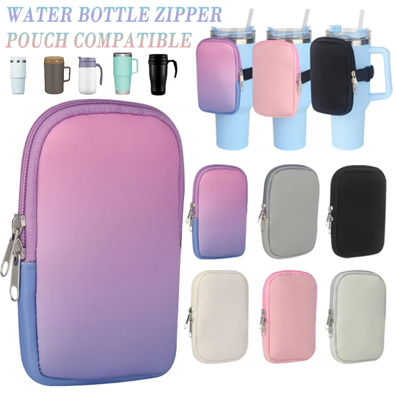 

40oz Car Cup Sleeve Water Bottle Pouch with Pocket Thermos Cup Straw Cup Sleeve Gym Portable Keys Coins Storage Bag Organizer