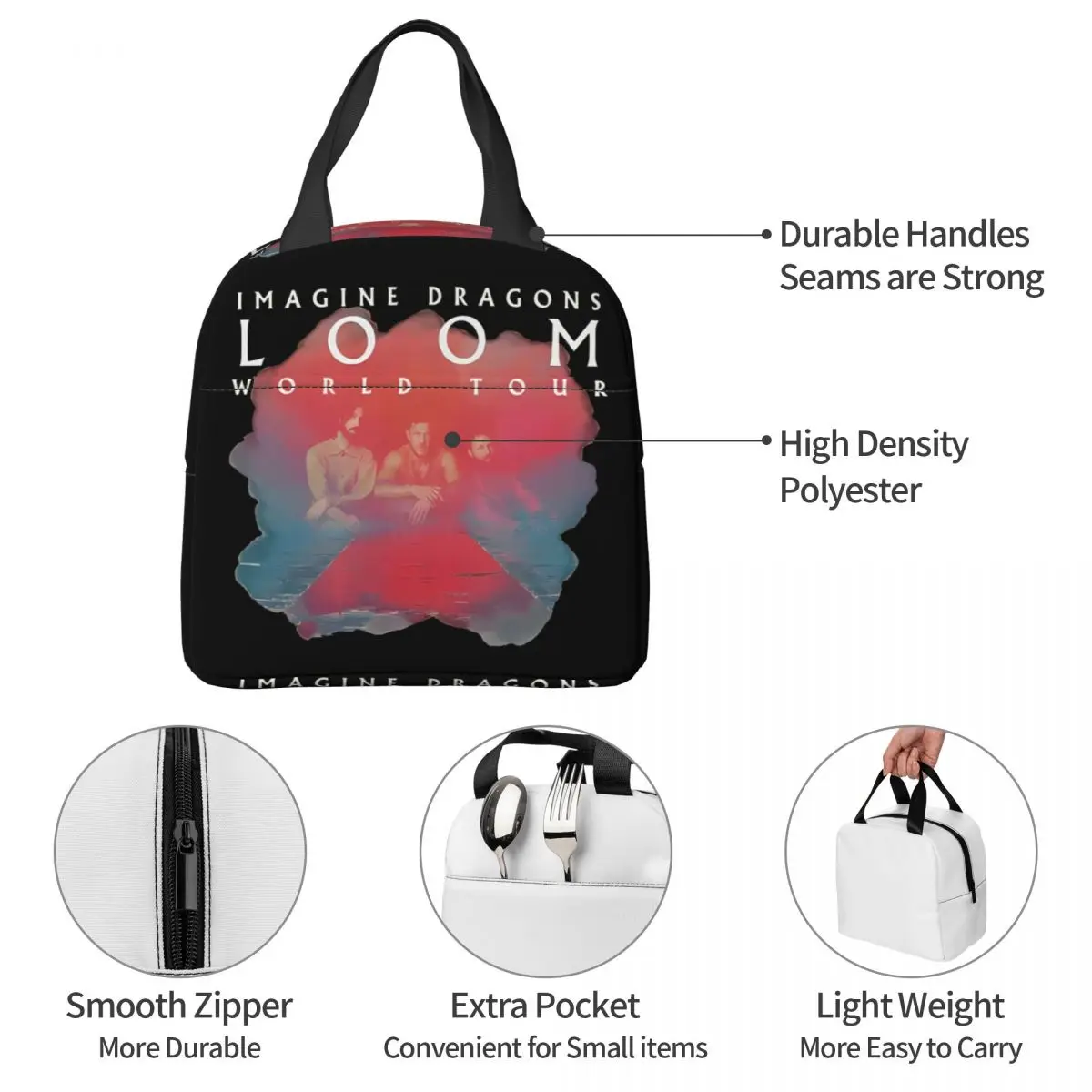 Loom Tour New Album Insulated Lunch Bags Large Imagine Dragons Band Meal Container Cooler Bag Lunch Box Tote Food Handbags