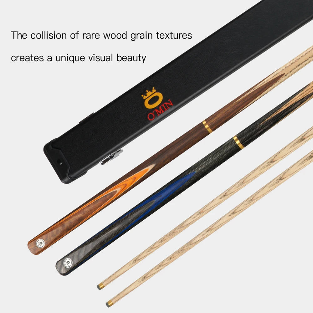 O'MIN-Ash Snooker Stick Billiard Cue with Case and Extension Kit, 3, 4 Jointed Cue, 57 