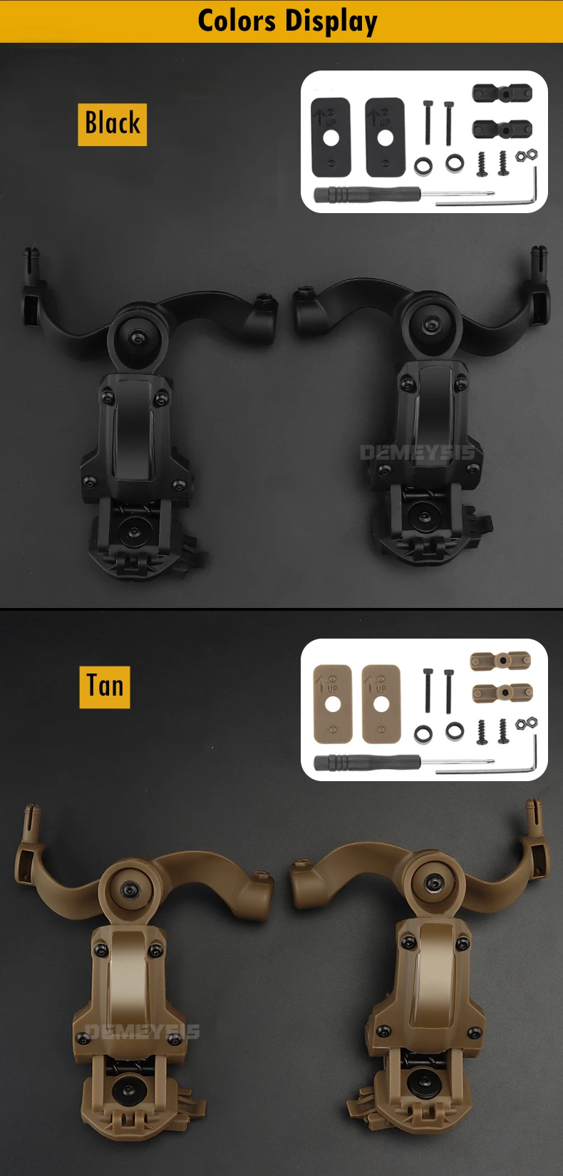 Shooting Headset Bracket Kit Multi-angle Rotation Helmet Rail Adapter Fit OPS Core ARC and Team Wendy M-LOK Rail Headphone Mount