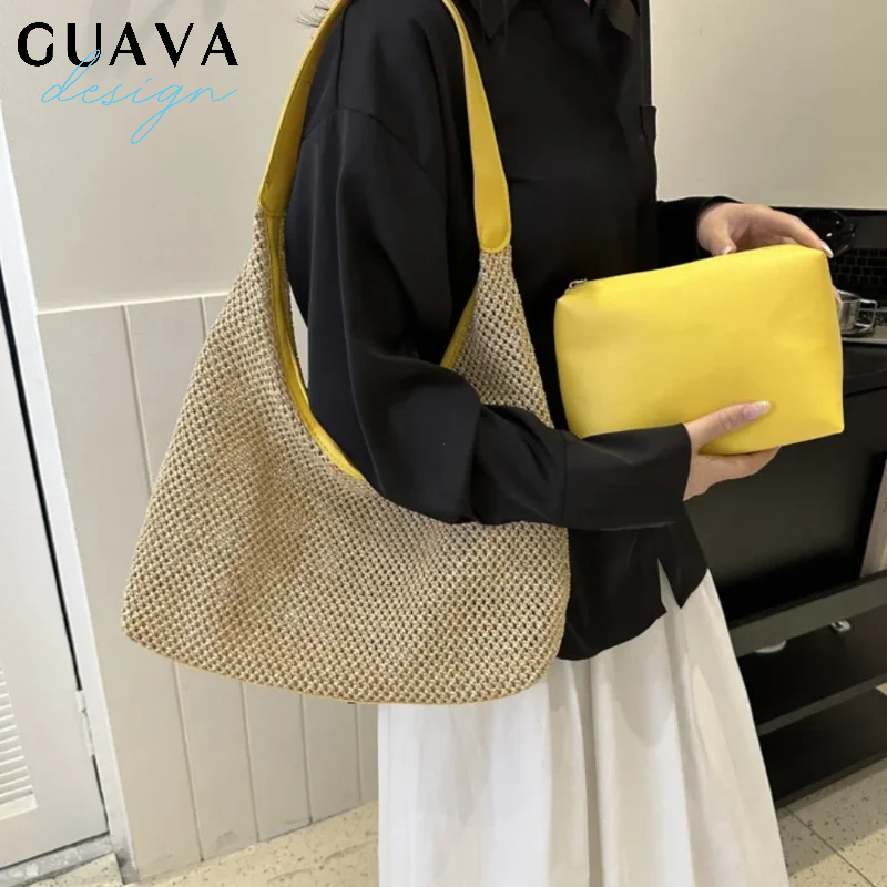 Casual Beach Summer Popular Woven Mother-in-law Bag Fashionable One-shoulder Seaside Travel Beach Straw Bag Women Handbags  ﻿