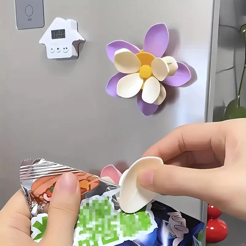 연꽃 모양으로 디자인된 3D 꽃잎 모양의 음식 클립 - 튼튼한 2단 디자인, 냉장고 공간 절약에 이상적