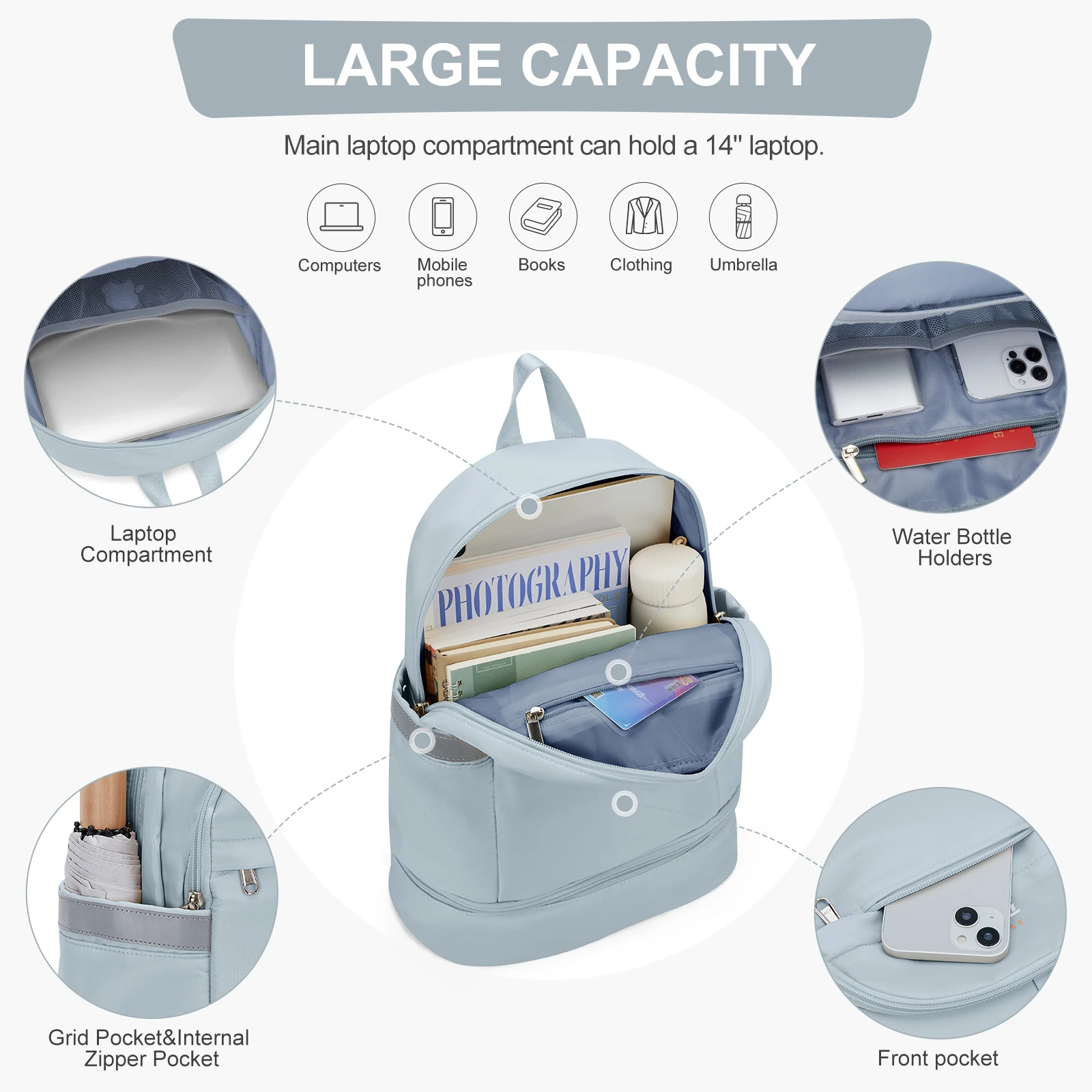 Fashion Women's Laptop Backpack, Versatile Large Capacity Outdoor Travel Functional Daypack, Sports Gym Bag Casual Work Rucksack