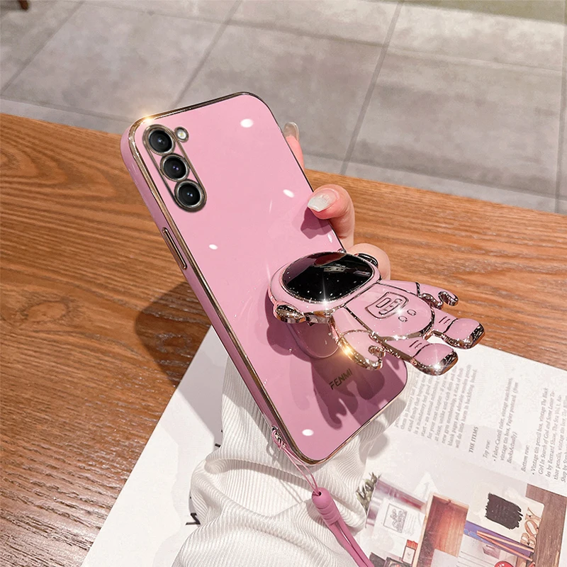 Custodia per telefono con glitter astronauta per Samsung S24 FE S20 S22 S10 S23 Ultra S21 Plus Cover con placcatura leggera_voghion.com