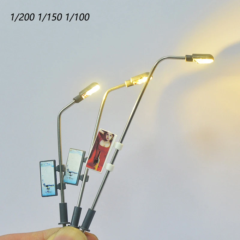 5Pcs Miniatrue 광고 조명 3V LED 가로등 조명 가로등 기둥 모델 키트 철도 기차 마이크로 풍경 디오라마 레이아웃