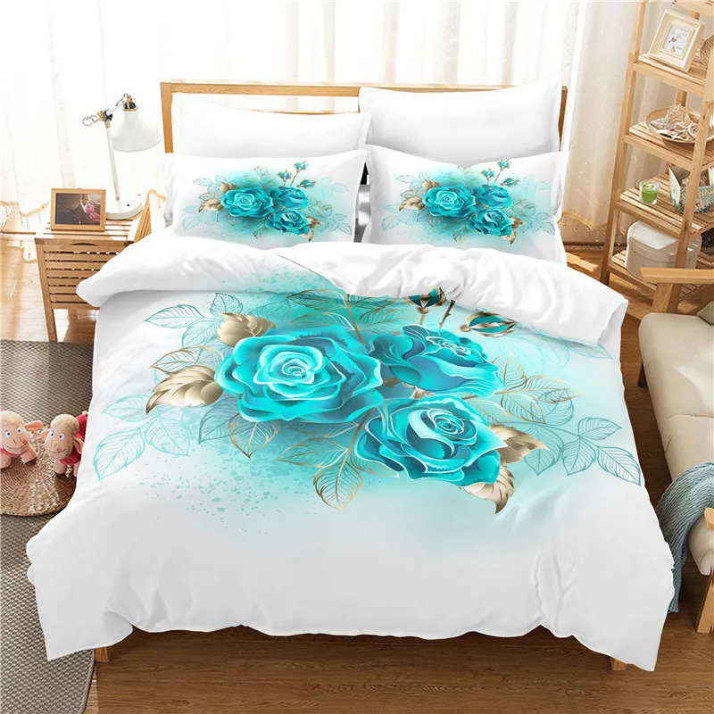 

Fashion Blue Flower Bedding Set Duvet Cover Set 3d Bedding Digital Printing Bed Linen Queen Size Bedding Set Fashion Design