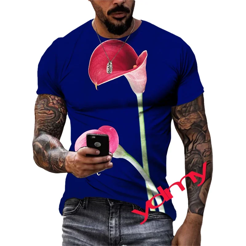 

New Summer Tide Beautiful flowers Picture Men T-Shirts Casual 3D Print Tees Hip Hop Personality Round Neck Short Sleeve Tops