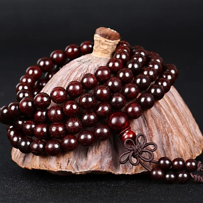 

Natural Indian Small Leaf Red Sandalwood Bracelet with 108 Buddhist Beads Male Cultural Rosary Beads Female Bracelet Sandalwood