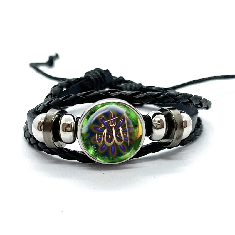 Arabic Muslim Islamic God Allah Black Button Bracelet I Love allah Glass Cabochon Bangle Jewelry Ramadan Gift 6