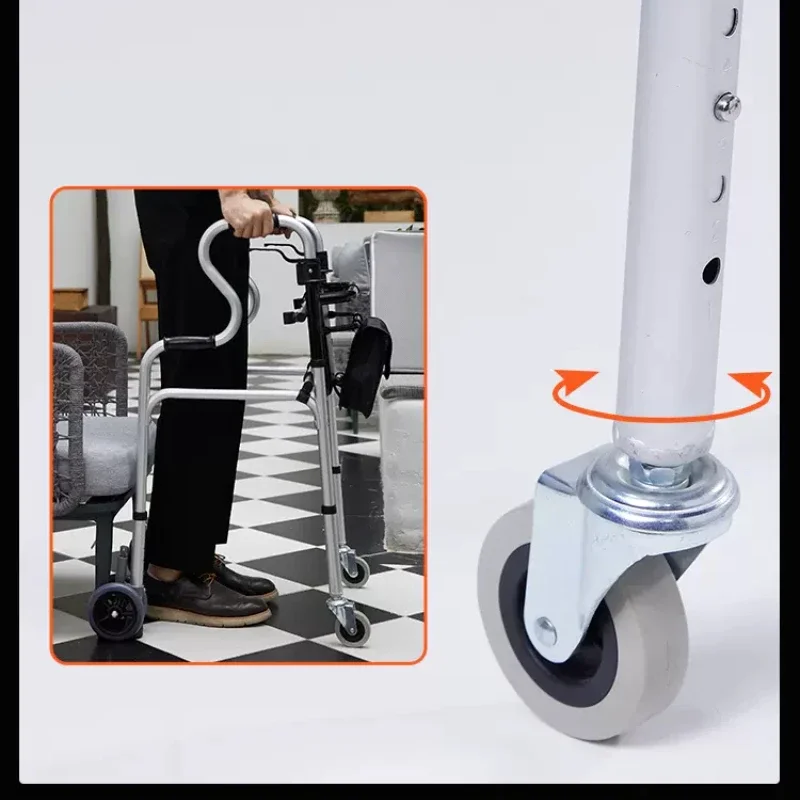 Foldable FourLegged Walker Cane NonSlip Elderly Support Portable Trolley Easy Mobility Walking Aid Adjustable Senior Walker