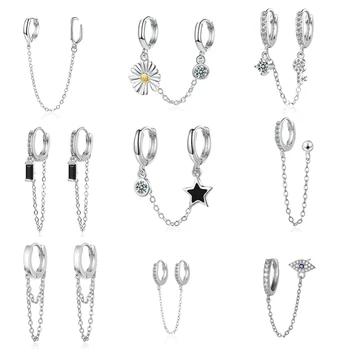 New Arrivals Fashion Double Chain Clip on Drop Hoop Ear Cuff for Women Without Piercing Earring Jewelry Accessories