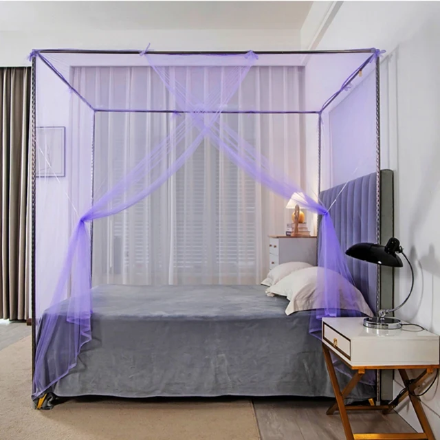 Grand moustiquaire carrée à mailles fines pour lit simple, ouverture à une porte avec embrasses décoratives pour la maison, la chambre à coucher, le Camping et les voyages 5