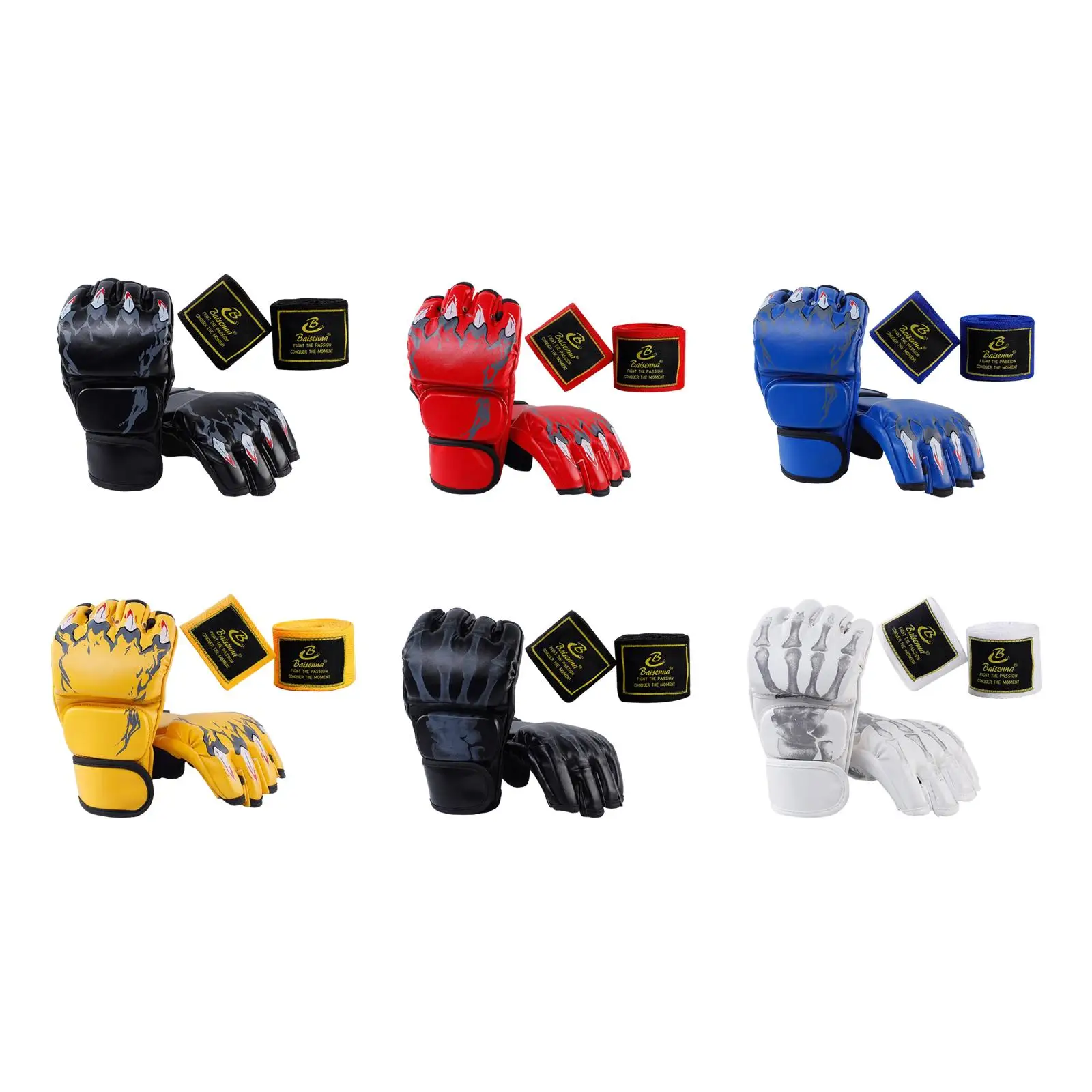 MMA Gloves with Adjustable Wrist Band Mitts Sport Mittens for Men Women Half Finger Boxing Gloves for Punching Bag Martial Arts