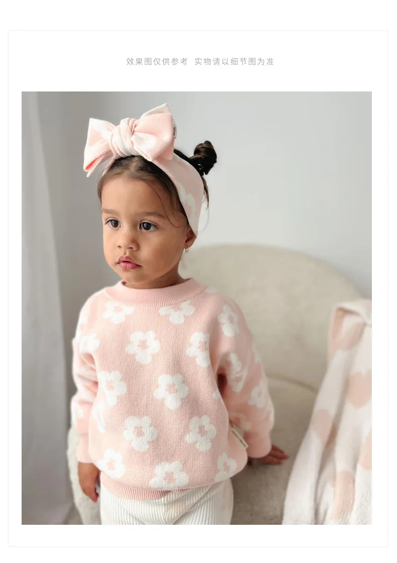 Baby Kleidung Gestrickte Pullover Herbst Neue Rosa Blume Jacquard Mädchen Pullover Pullover 2-6 Jahre kinder Pullover Tops infant Kleidung – Detail 5