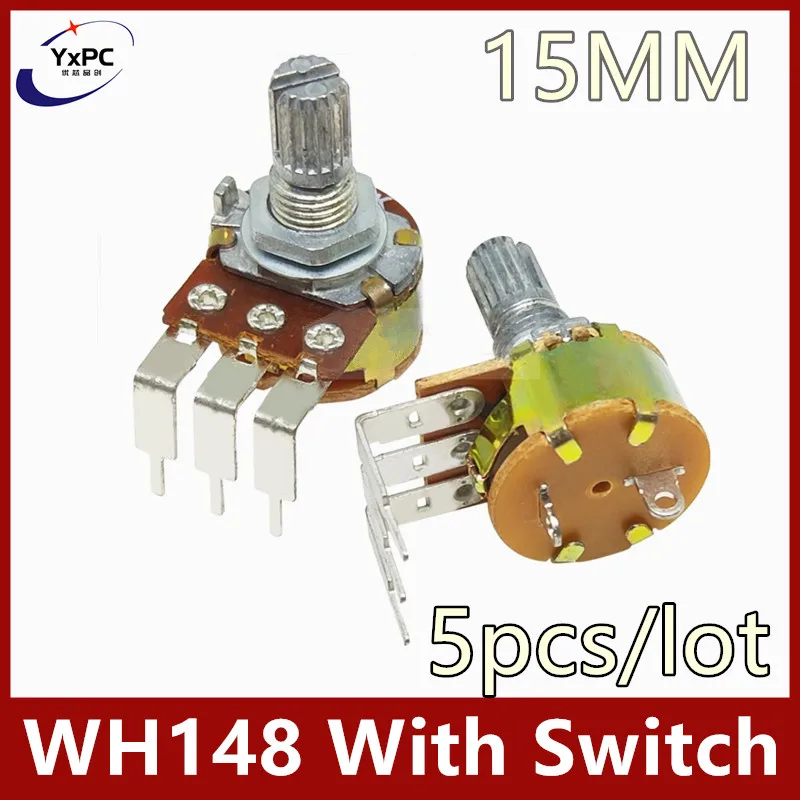 5pcs WH148  Potentiometer with Switch 3pin 50K 100K 250K 500K 1M 1K 2K 5K 10K 20K  Ohm Power amplifier volume Potentiometer set front panel cover case housing shell with volume and channel knobs for motorola dep450 dp1400 xir p3688 radio walkie talkie