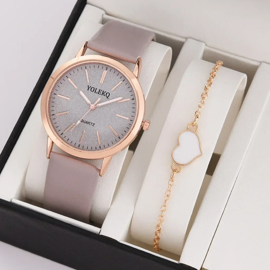 2pcs Set Women Watches Fashion Casual Ladies Quartz Wristwatches Leather Strap Watch Women Female Clock for Girl Gift (No Box) 4