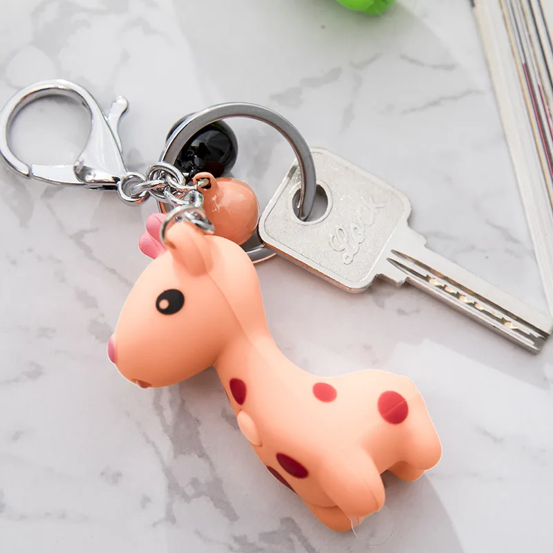 LED Giraffe Keychain Mini Animal Key Chain Light and Sound Cartoon