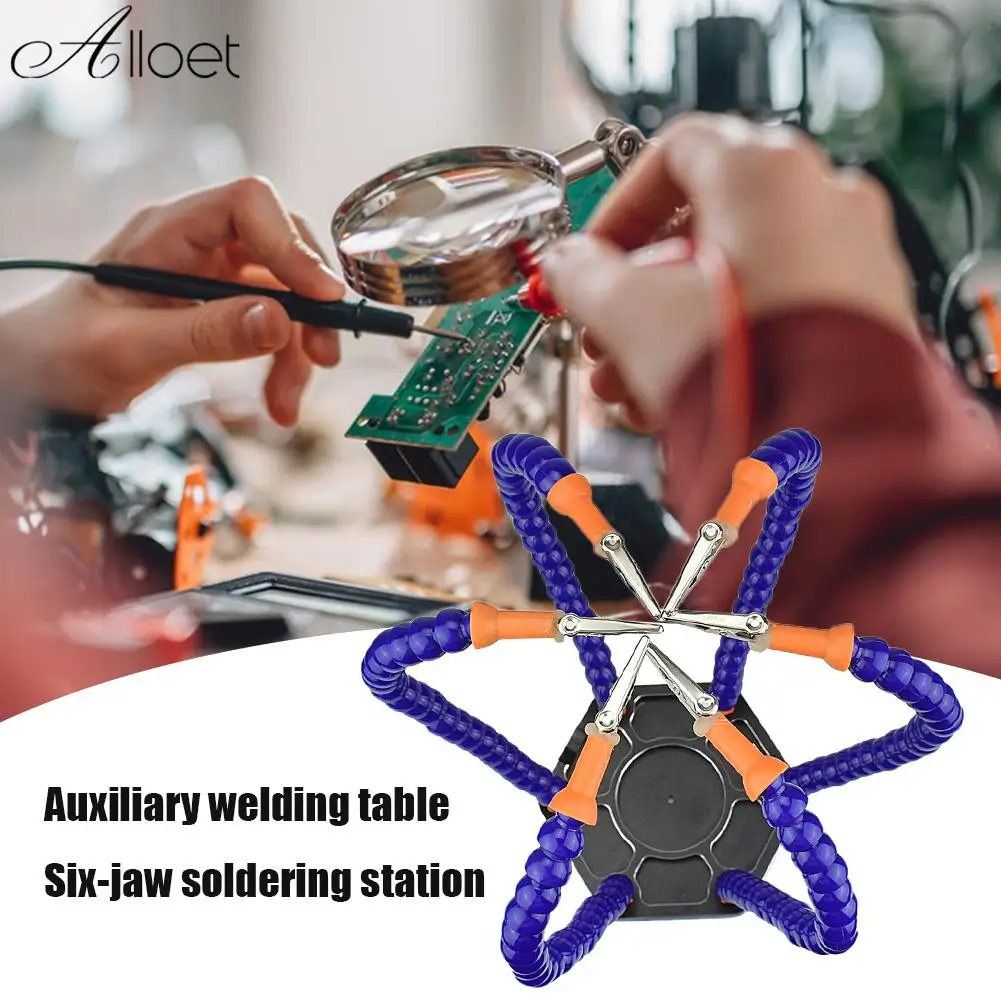 

Bench Table Clamp Soldering Station 6 Flexible Arms Aluminum Alloy Soldering Iron Holder Rotatable Clips Detachable for PC Board