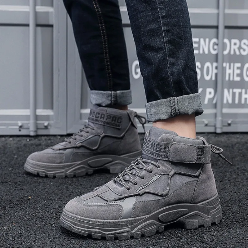 2024New Men's Boots Fashion Desert Work Boots Outdoor Non Slip Hiking Shoes for Men Lace Up Platform Ankle Boot Botas Masculinas