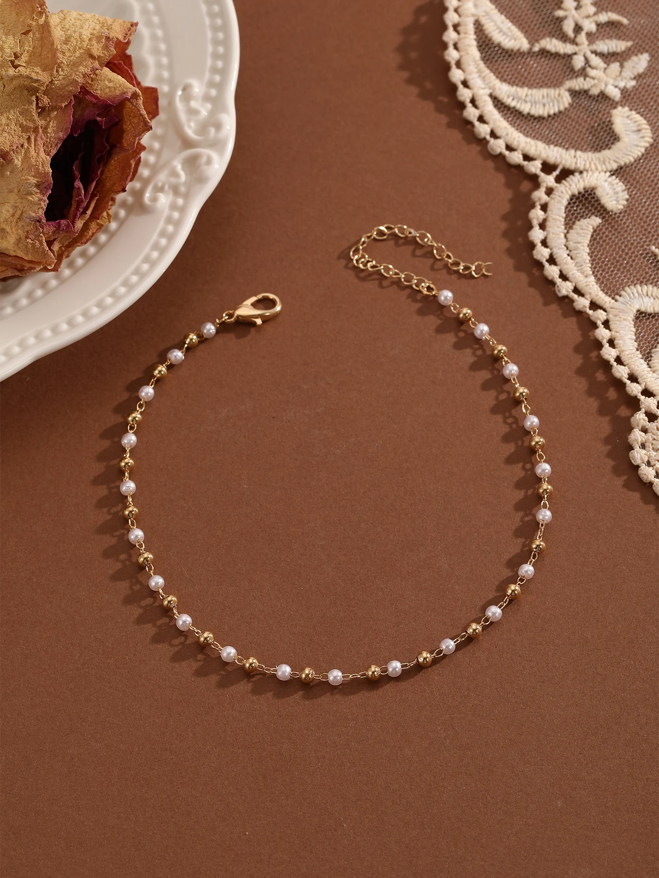 Ankle Chains Bead Bracelet Beads Anklet Imitation Pearl Beads Chain Anklet for Women Girls Fashion Accessories