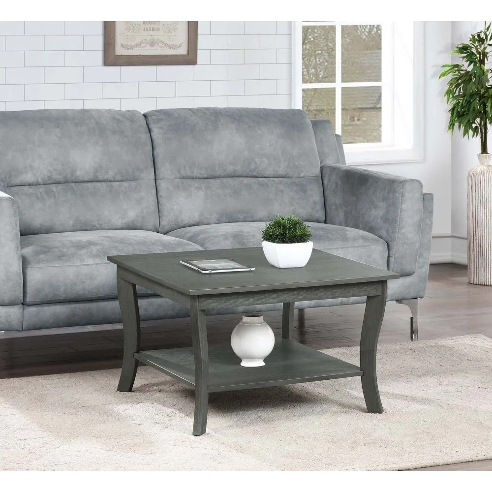 Heritage Square Coffee Table in Black Finish，Two Spacious Tiers of Shelving 5
