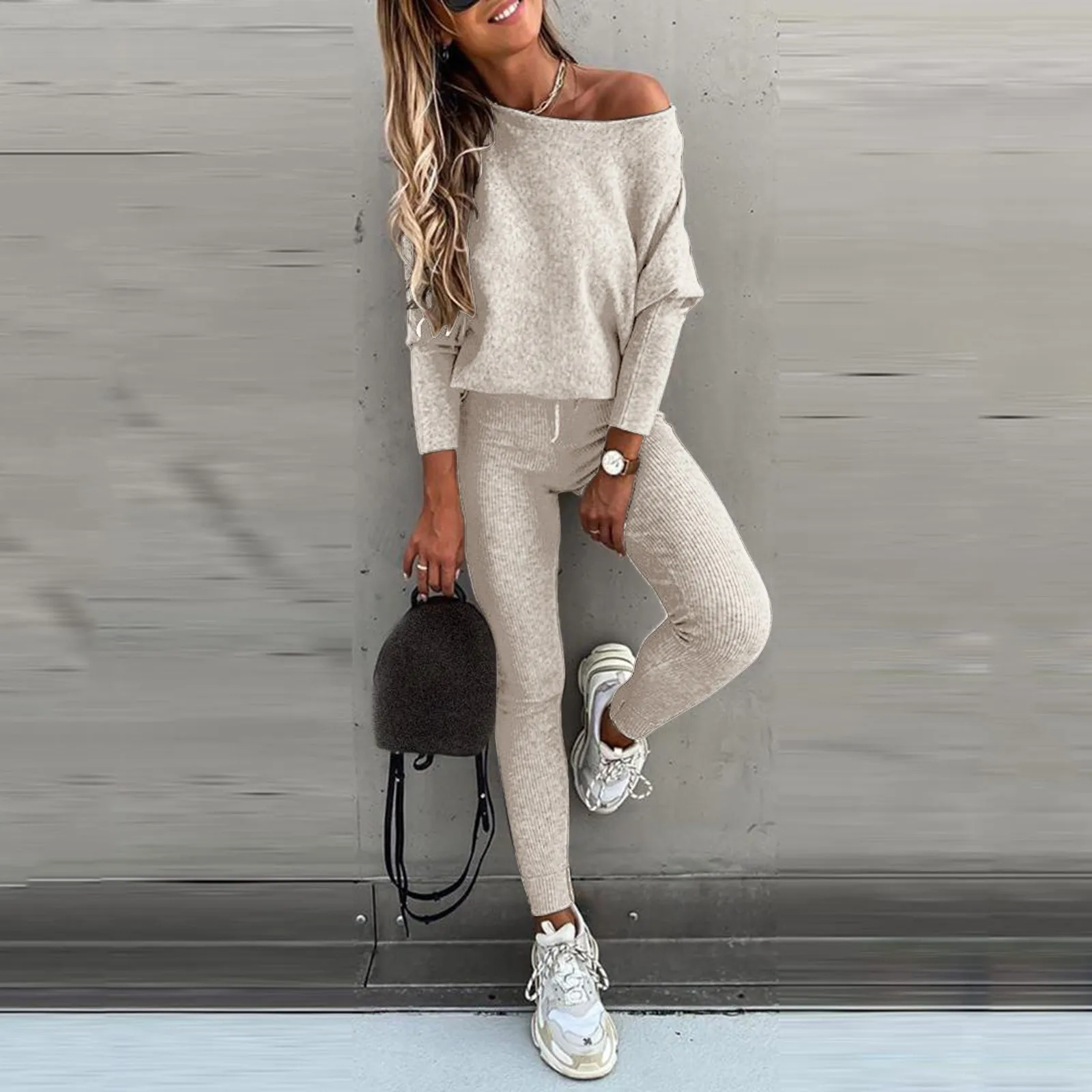 Autumn Thin Solid Long Sleeve Jogger Suit Women Casual Tracksuit Set Sportswear O-neck Pullover And Drawstring Pants Female Set sports suit