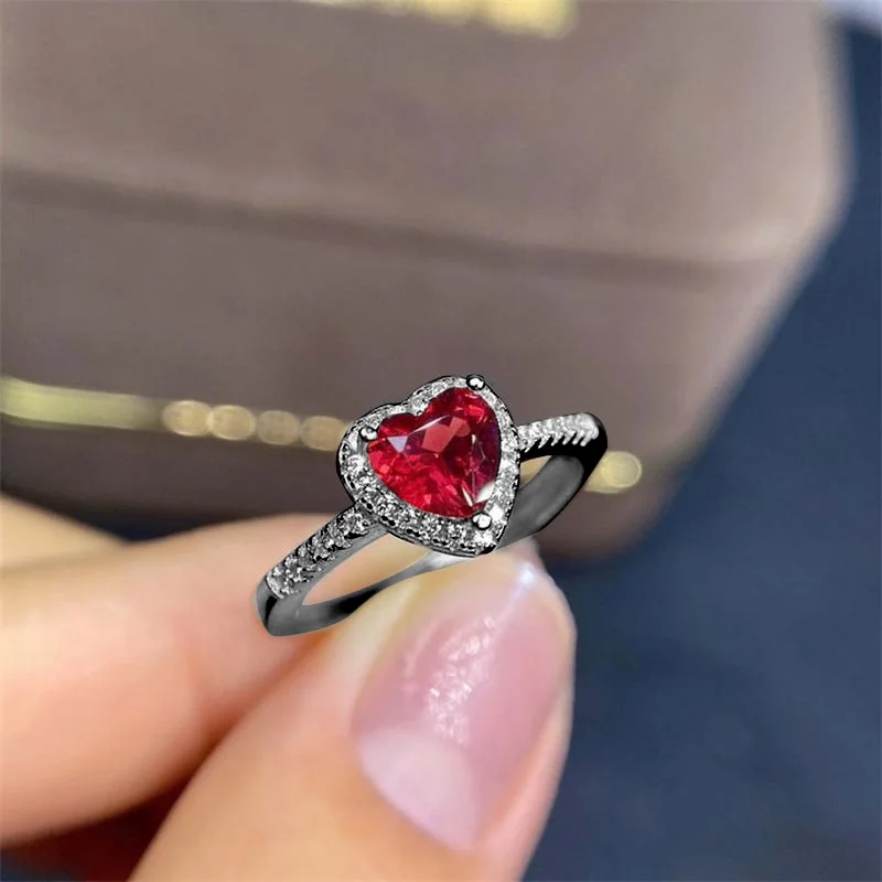 Umcho 925 Zilveren Originele Vrouwen Granaat Hart Liefde Ring Voor Vriendin Verjaardagscadeau Luxe Dames Sieraden Diy