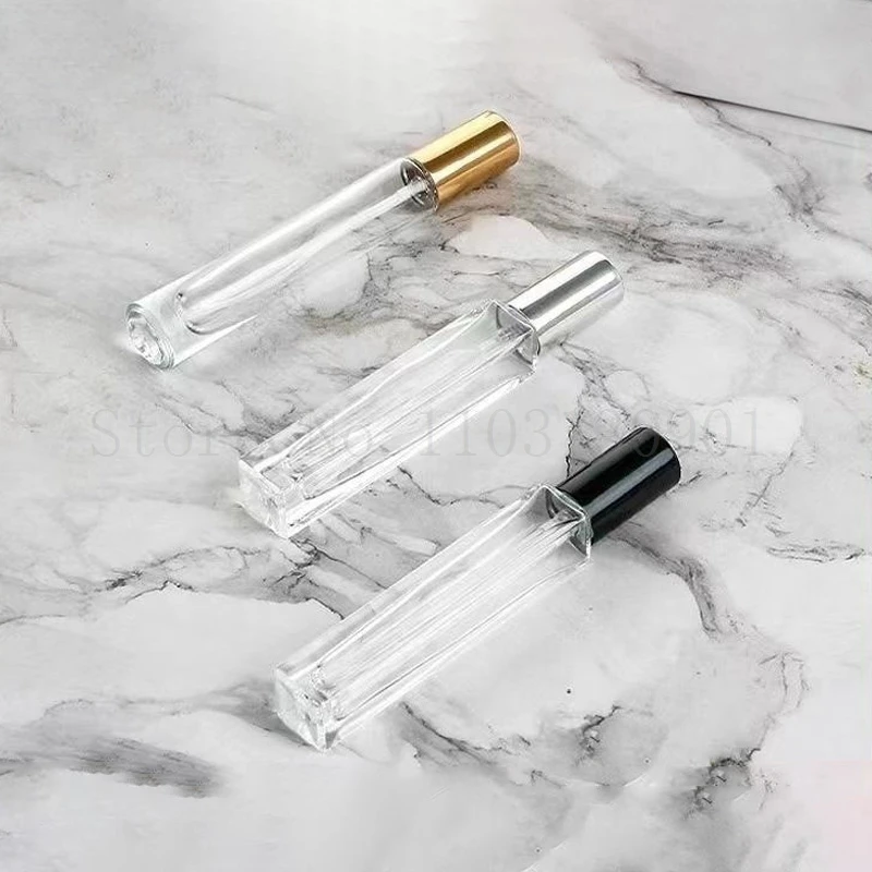 긴 사각형 및 원형 유리 향수 스프레이 병, 전기 화학 알루미늄 깍지, 10ml