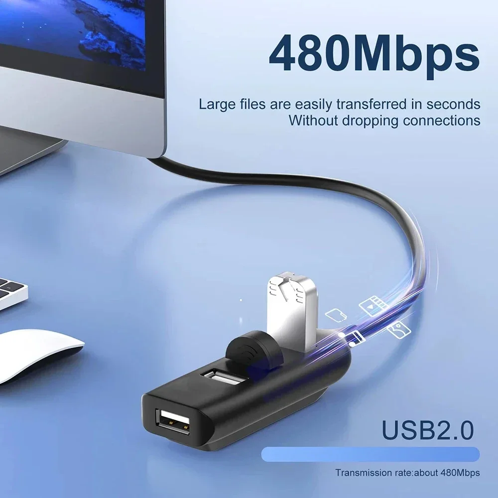 KEBIDUMEI USB Hub 4 Ports USB Splitter OTG Adapter USB 2.0 Hub For Mouse Keyboard PC Laptop Macbook Pro Computer Accessories - 4
