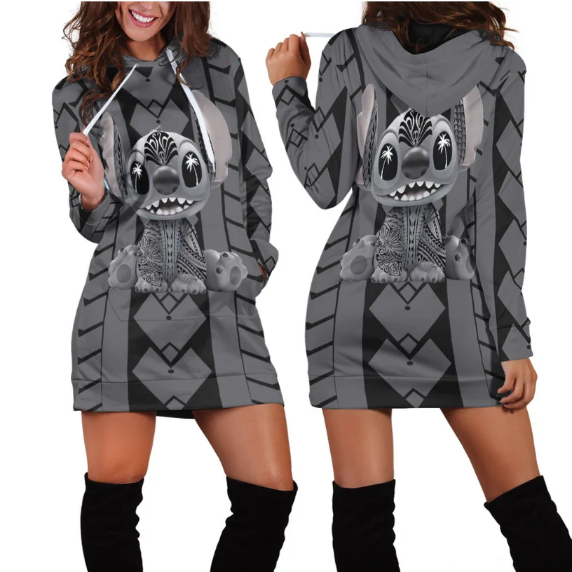 thumbnail image 1 of 2023 Nuevo vestido con capucha de Stitch, suéter, vestido de moda de Disney, sudadera, vestido con capucha con estampado 3D por todas partes para mujer, 1 of 5