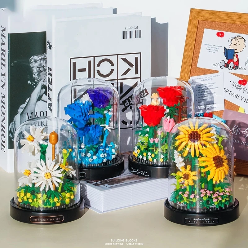 

Building Blocks Flower DIY Rose and Chrysanthemum Potted Bouquet Home Decoration 3D Model Flower Block Girl Gift Children's Toys