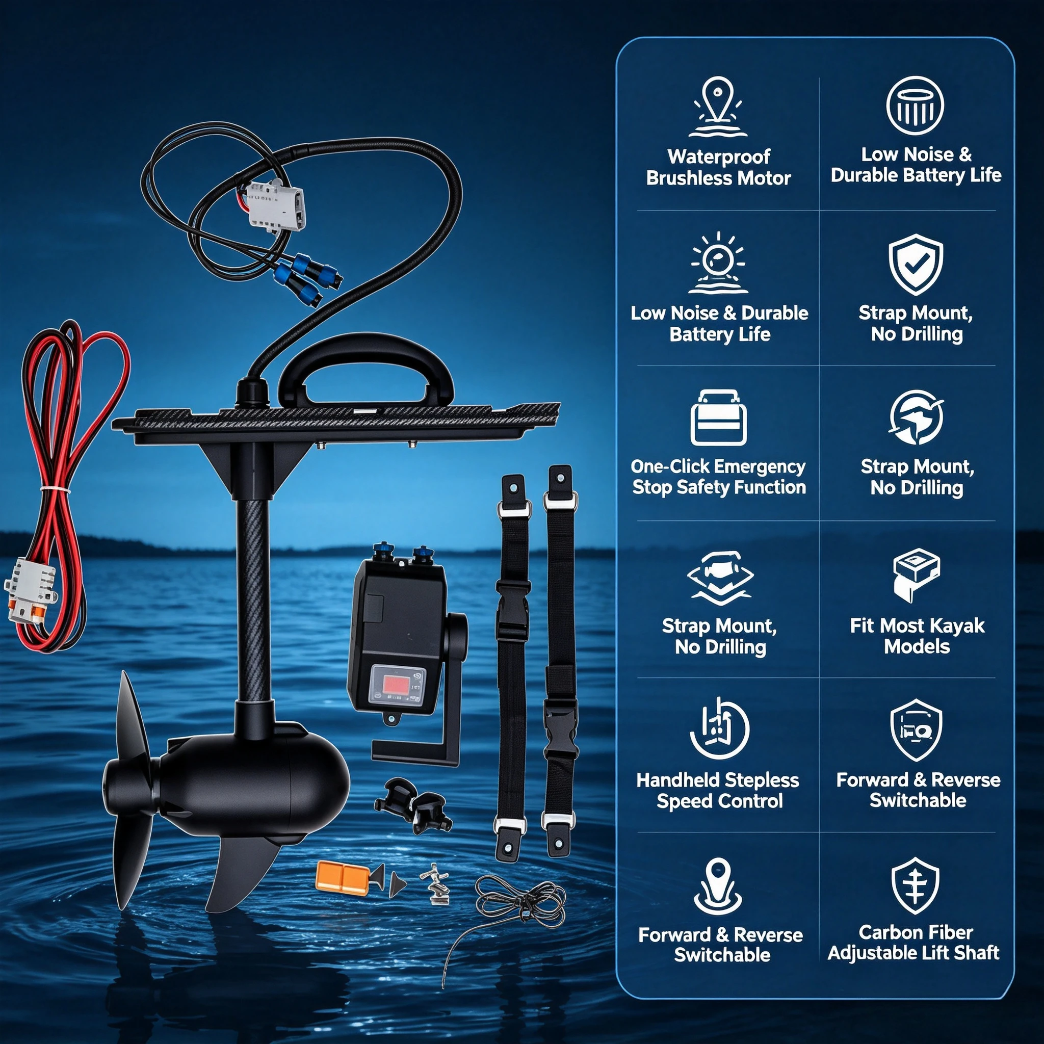 Kayak da pesca in alluminio con motore elettrico da traina da 55LBS 65LBS e pedaliera per la pesca all'aperto - immagine 4