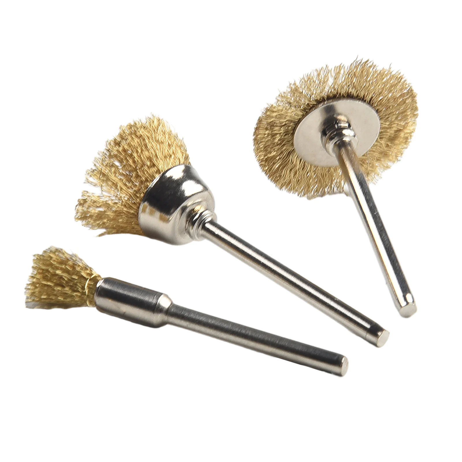 3pcs Copper Wire Wheel Cup Brushes Bits Set Rust Paint Remover Polishing Brushes For Polishing Cleaning Deburring Rotary Tool,cleaning brush,wire brush,stainless steel wire brush,wire brush set,wire cleaning brush,electric wire brush