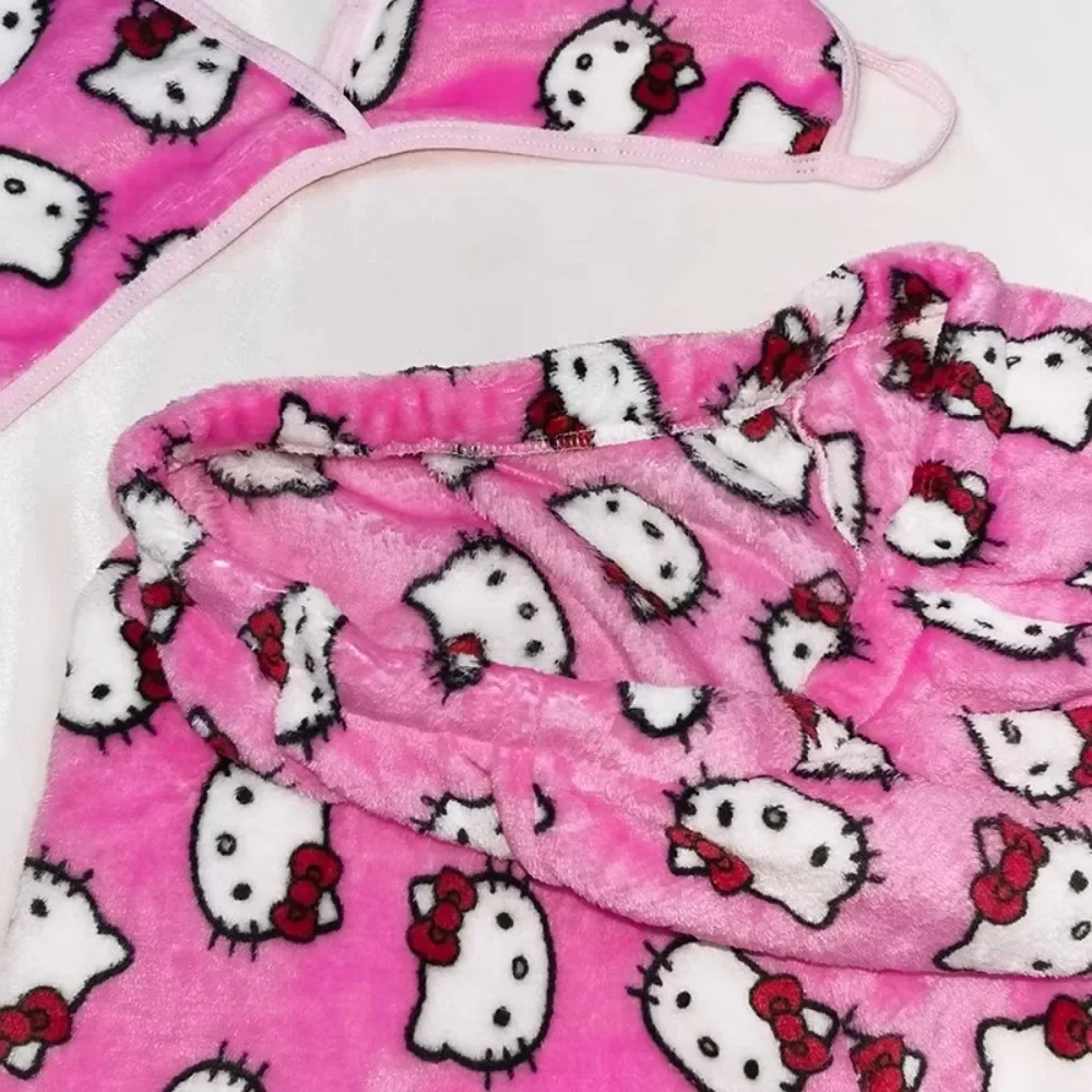 Hello Kitty ladies Pajama Two Piece Sanrio Anime Kawaii Women Home Underwear Cute Summer Beachwear Bra Shorts Girl Bikini 3