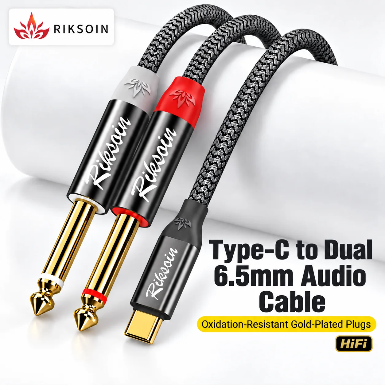 Riksoin USB-C to Dual 6.35mm Hi-Fi Audio Splitter Cable