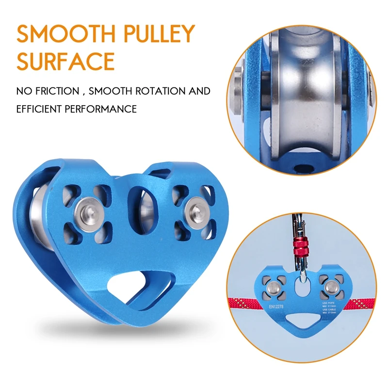 Climbing Pulley Heart-Shape Double Pulley Steel Cable Rope 13Mm 24KN