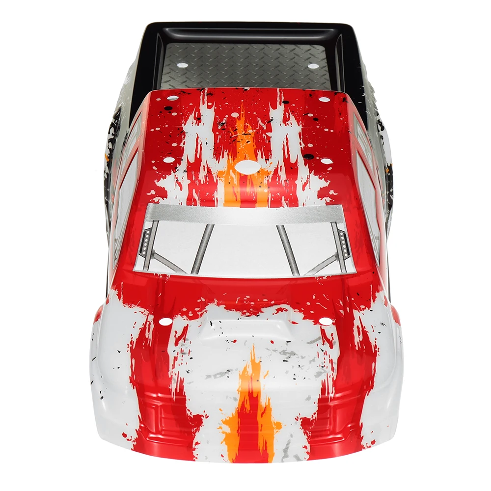 Carrosserie HBX 2996A 1/10 rouge, vue arrière montrant les détails du PVC et autocollants.